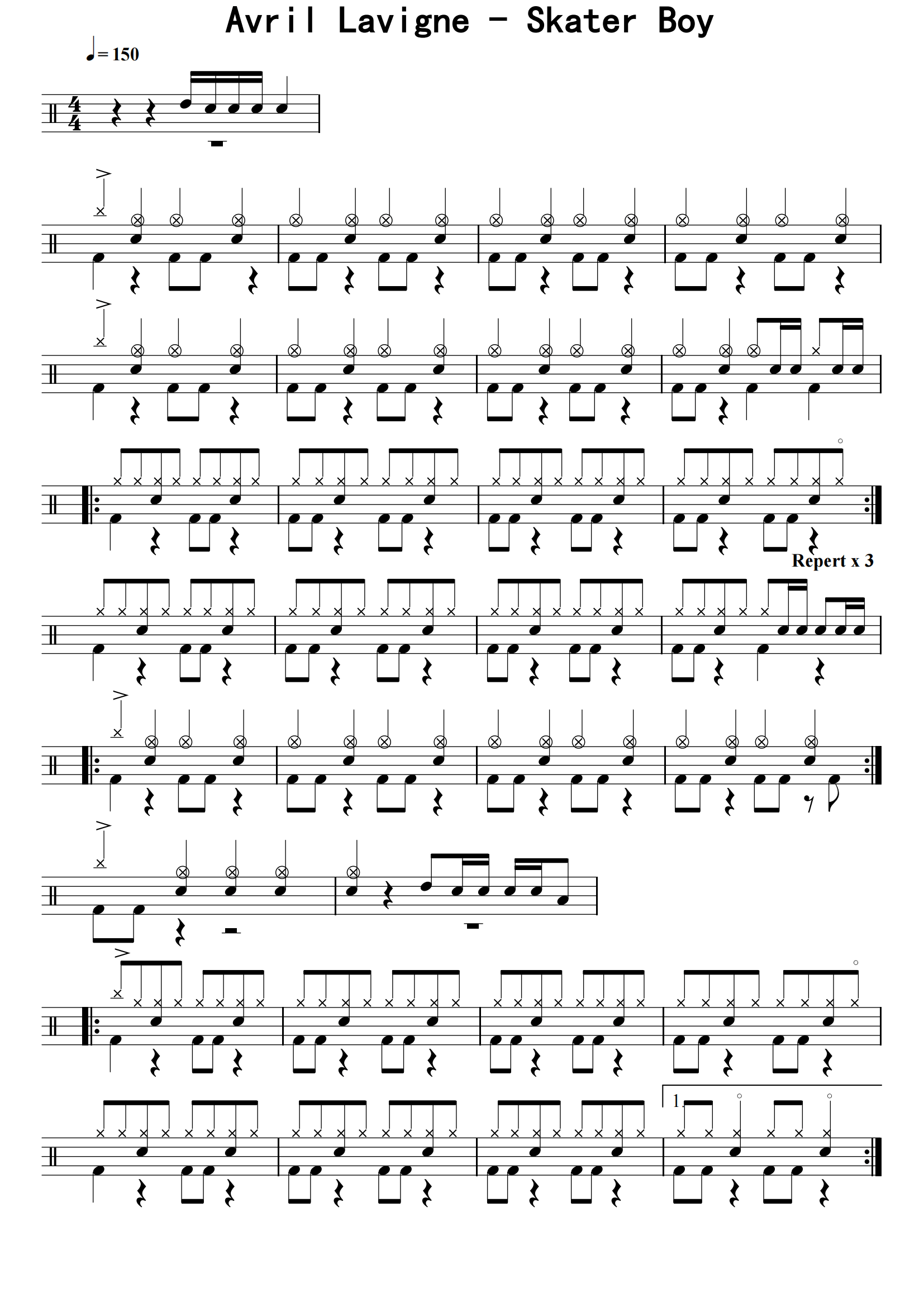 Avril Lavigne《Skater Boy》鼓谱 架子鼓谱 琴魂网