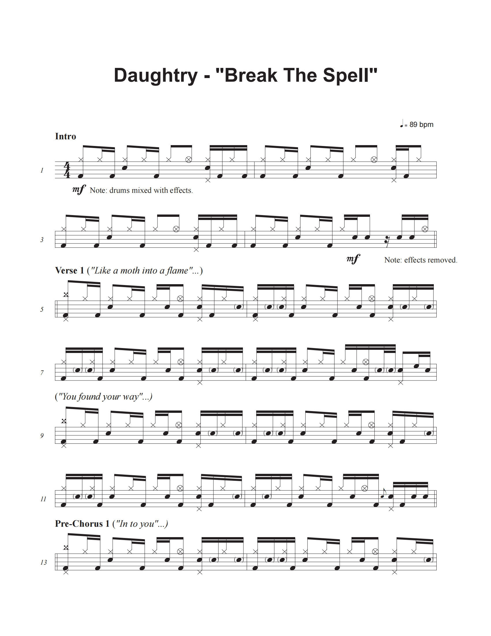 Daughtry《Break The Spell》鼓谱 架子鼓谱 琴魂网